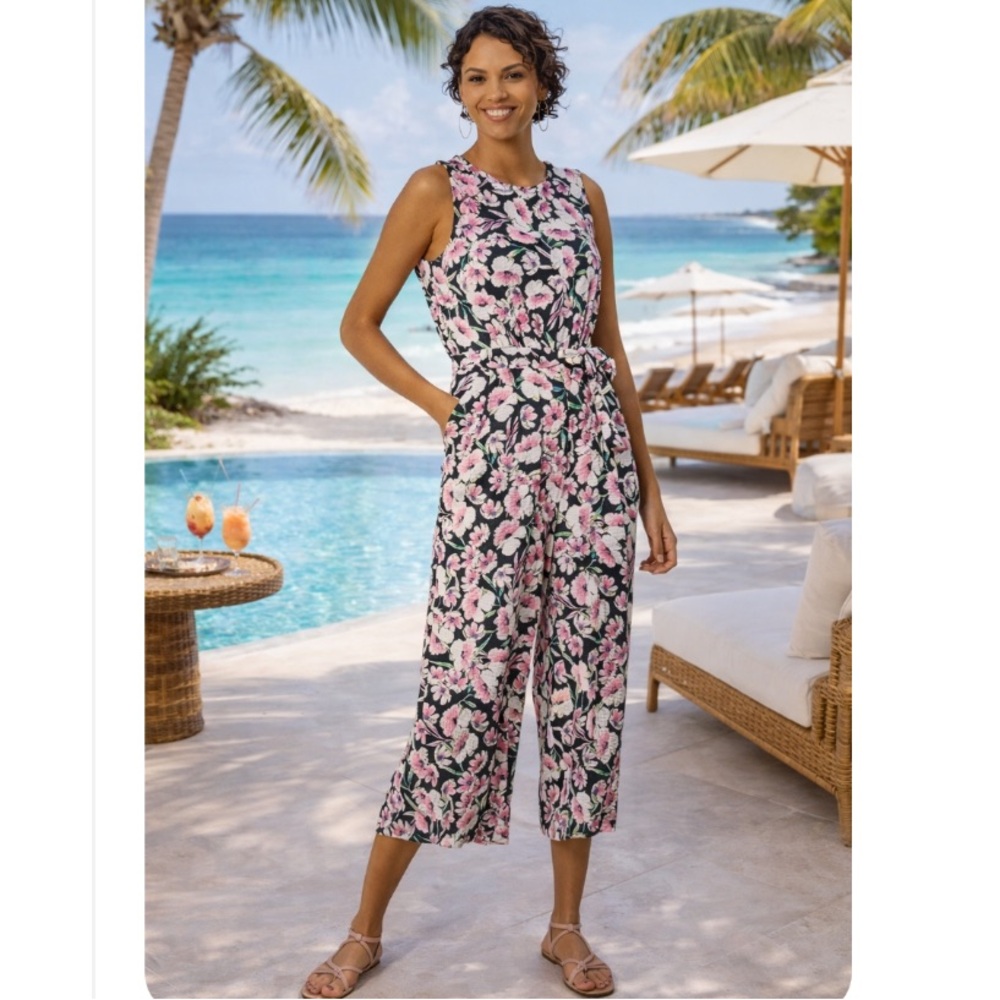 Tommy Hilfiger XL Floral Jumpsuit NWT Wide Leg Sleeveless Belted Spring Summer